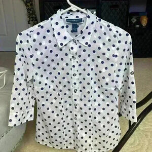 KAREN SCOTT  petite POLKA DOT button down SHIRT TOP